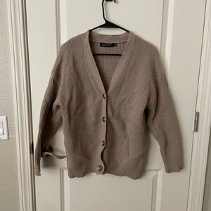 Madewell Taupe Ribbed Button-Up V-Neck Cardigan